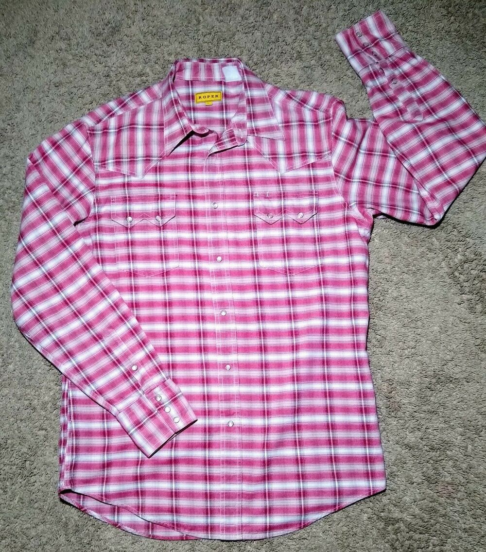Roper Men's Western Heavywight Shirt Size L Long Sleeve Pearl Snaps - EUC
